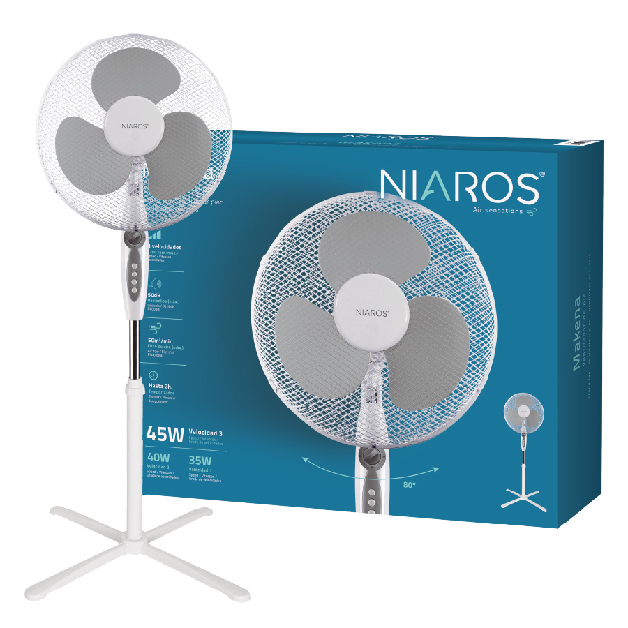 Ventilador de pie Makena con temporizador Ø43cm 45W Blanco 
