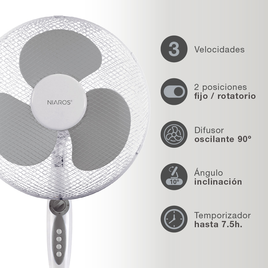 Ventilador de pie Makena con temporizador Ø43cm 45W Blanco 