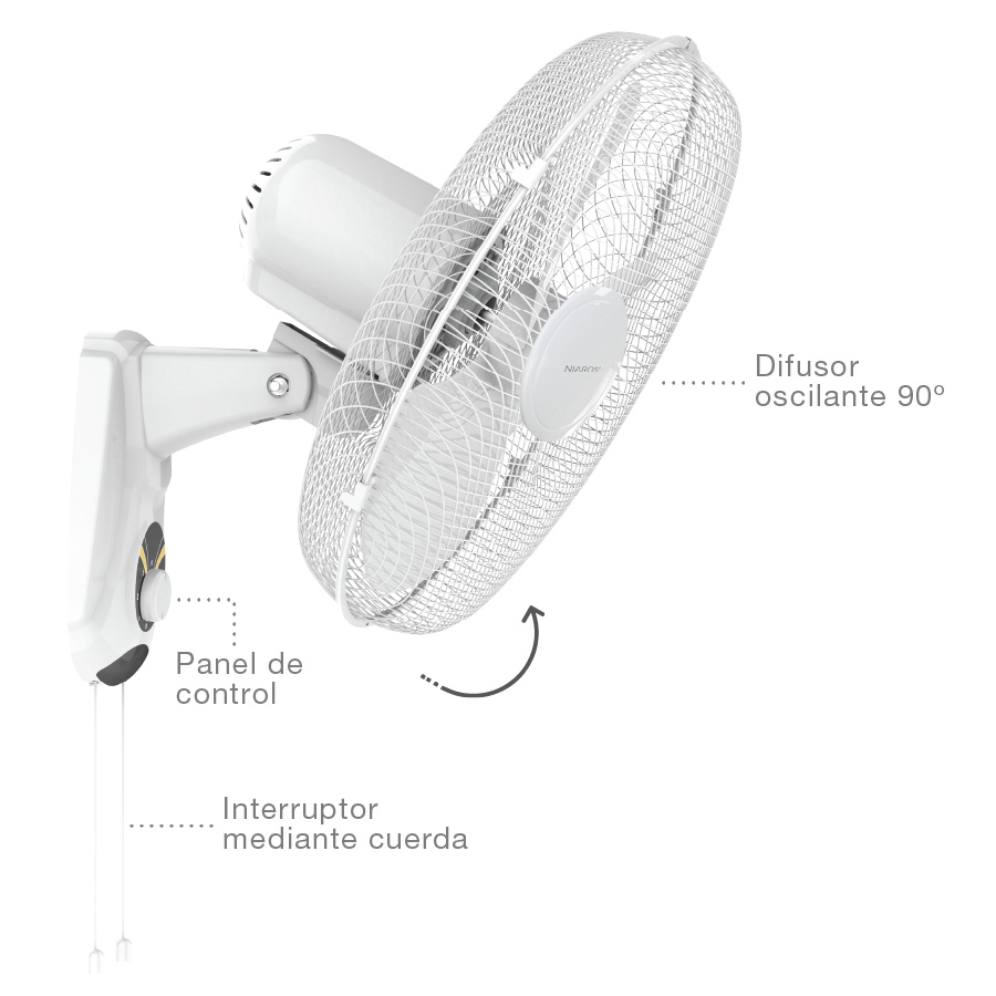 Ventilador de pared Toleni Ø43cm 45W Blanco