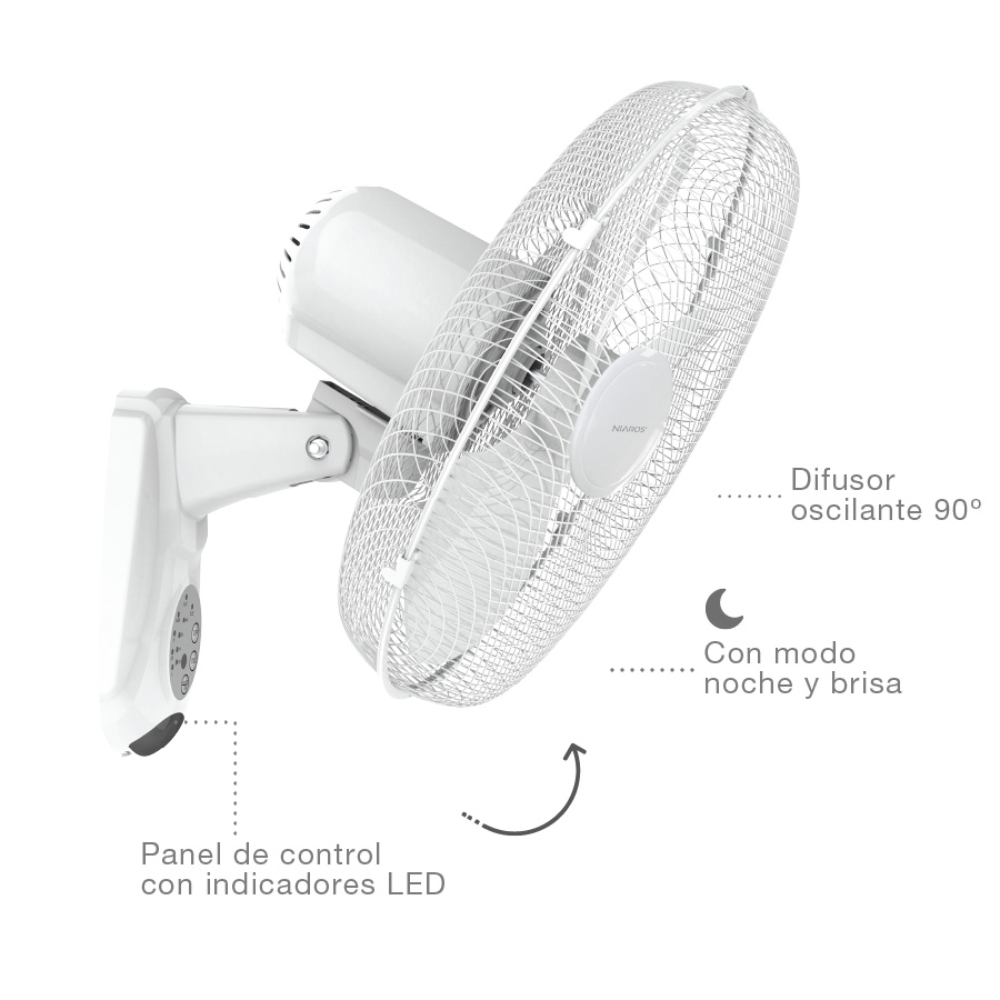 Ventilador de pared Sautar con mando Ø43cm 45W Blanco