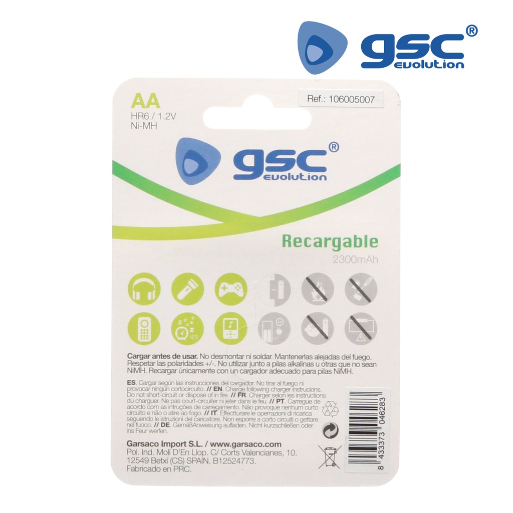 Pila recargable GSC HR6 (AA) 1,2V 2300mAh Blister 2uds