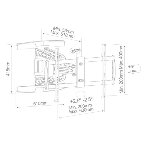 Soporte PRO de TV con brazo 37" - 80" doble Aluminio