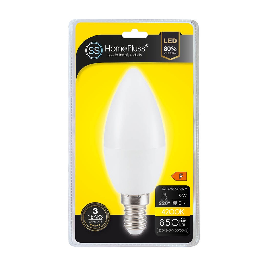 Lampara vela 9W E14 4200K -12u caja exp
