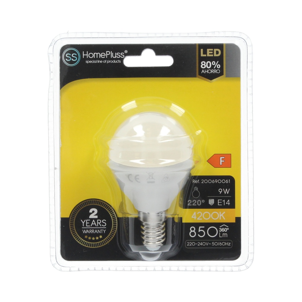 Lampara esferica 9W E14 4200K - 12u caja exp