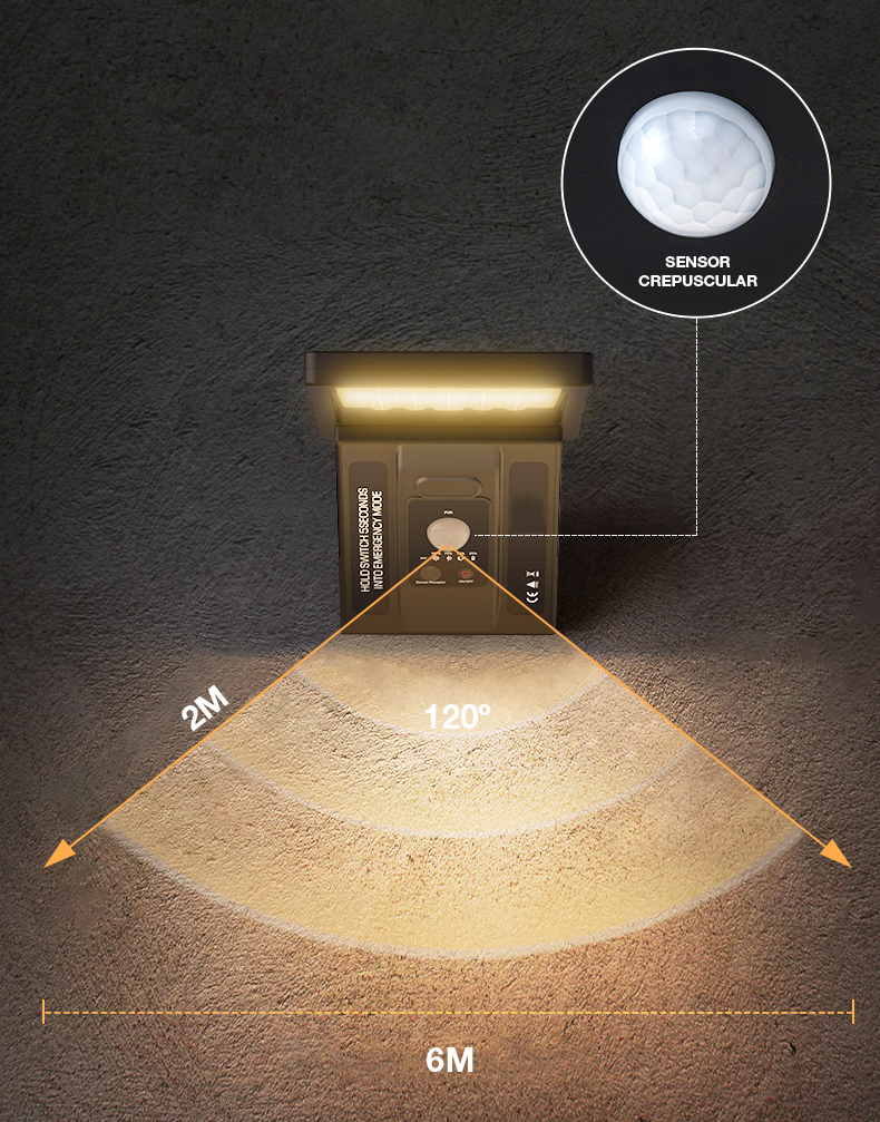 Aplique solar LED Ganda con sensor movimiento y crepuscular 3W 3000 - 4200 - 6000K
