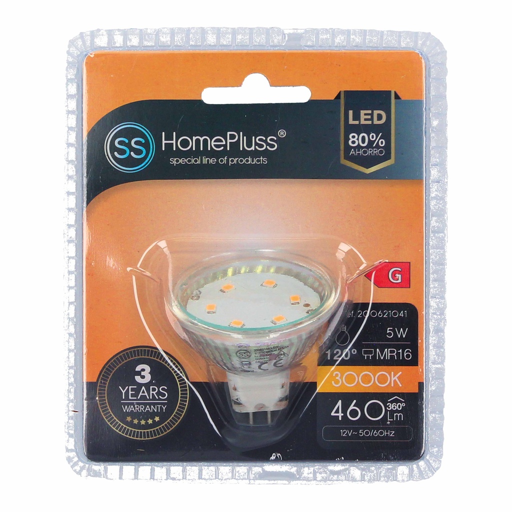 Lámpara LED dicroica cristal 5W MR16 3000K - 12u caja exp