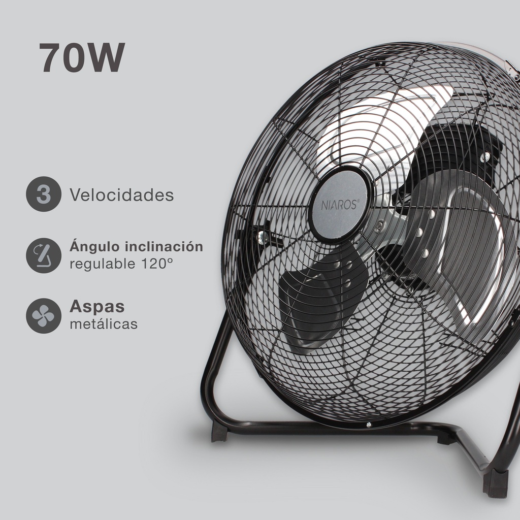 Ventilador metálico de suelo 40cm 70W Negro