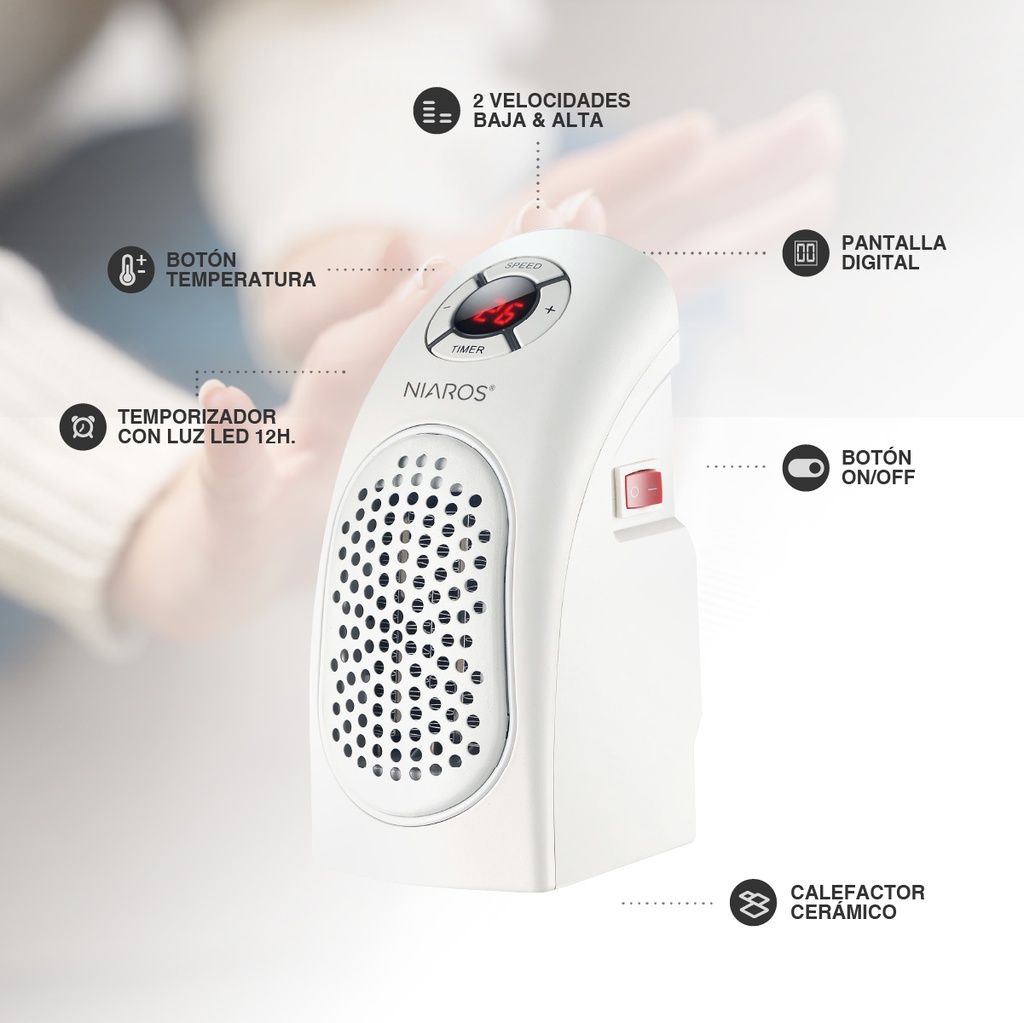 Mini calefactor sin cable Bardei Máx. 400W Blanco