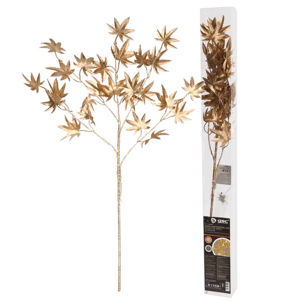 Rama decorativa LED de hojas de arce doradas 0,70M Luz cálida