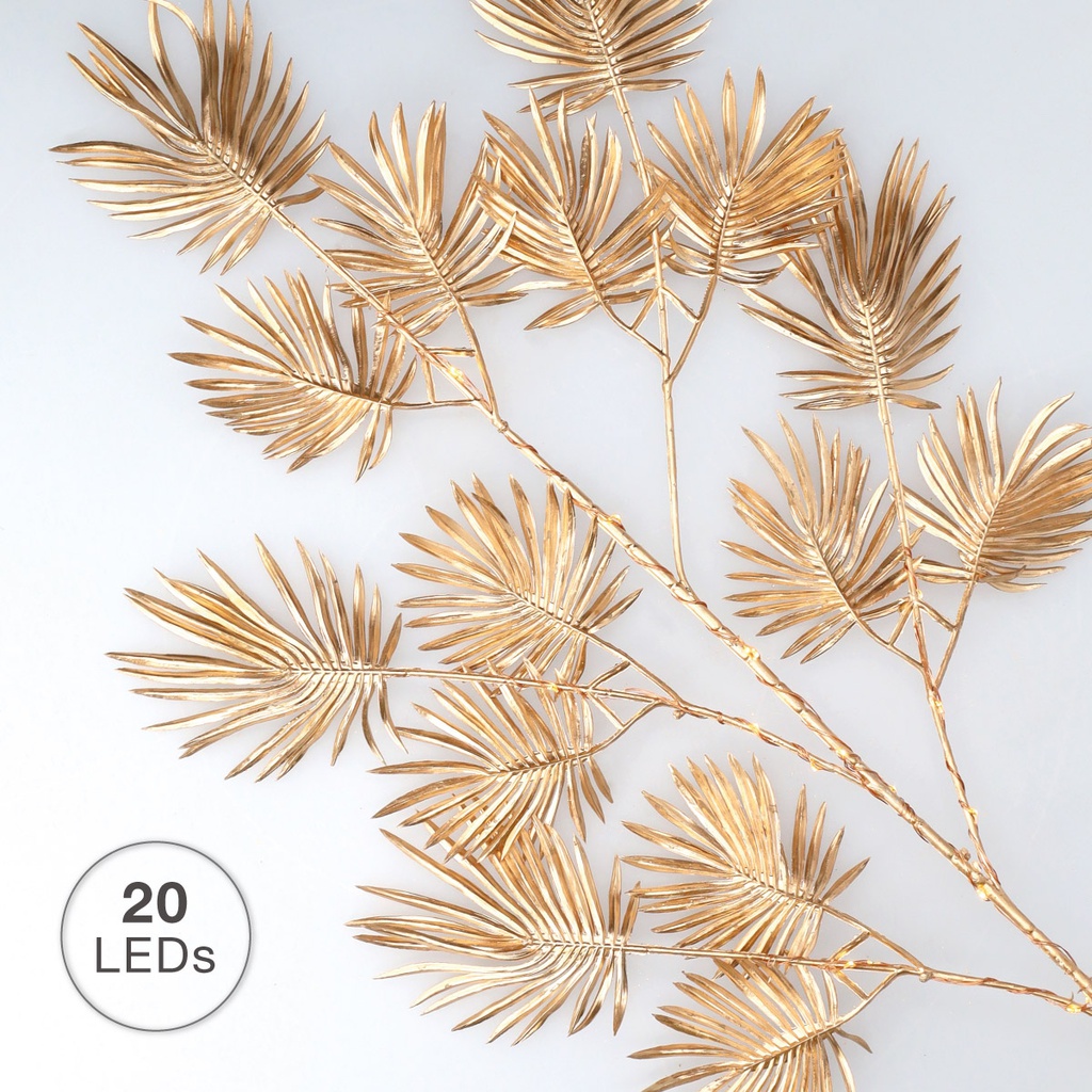 Rama decorativa LED de hojas palmito doradas 0,75M Luz cálida