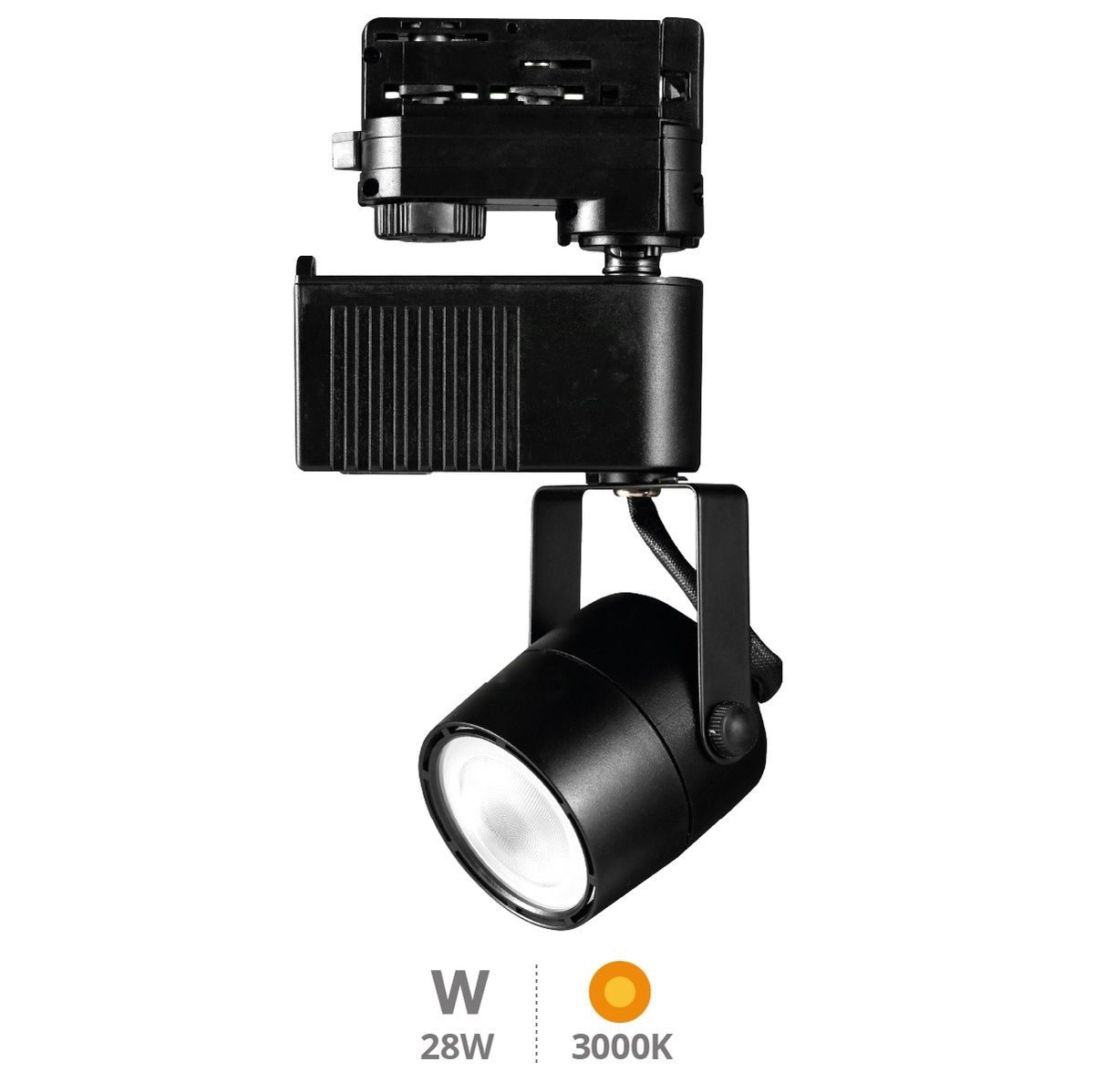 Foco carril LED 3 fases 28W 3000K Negro