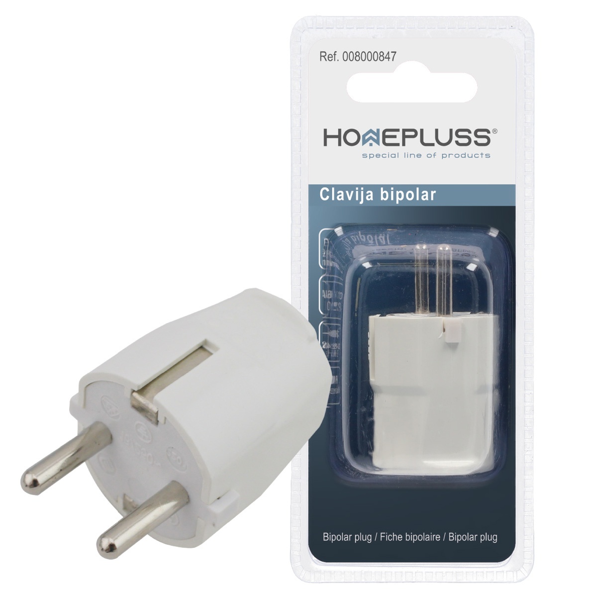 Ficha bipolar 4,8 mm Branco – 16 un. caixa exp
