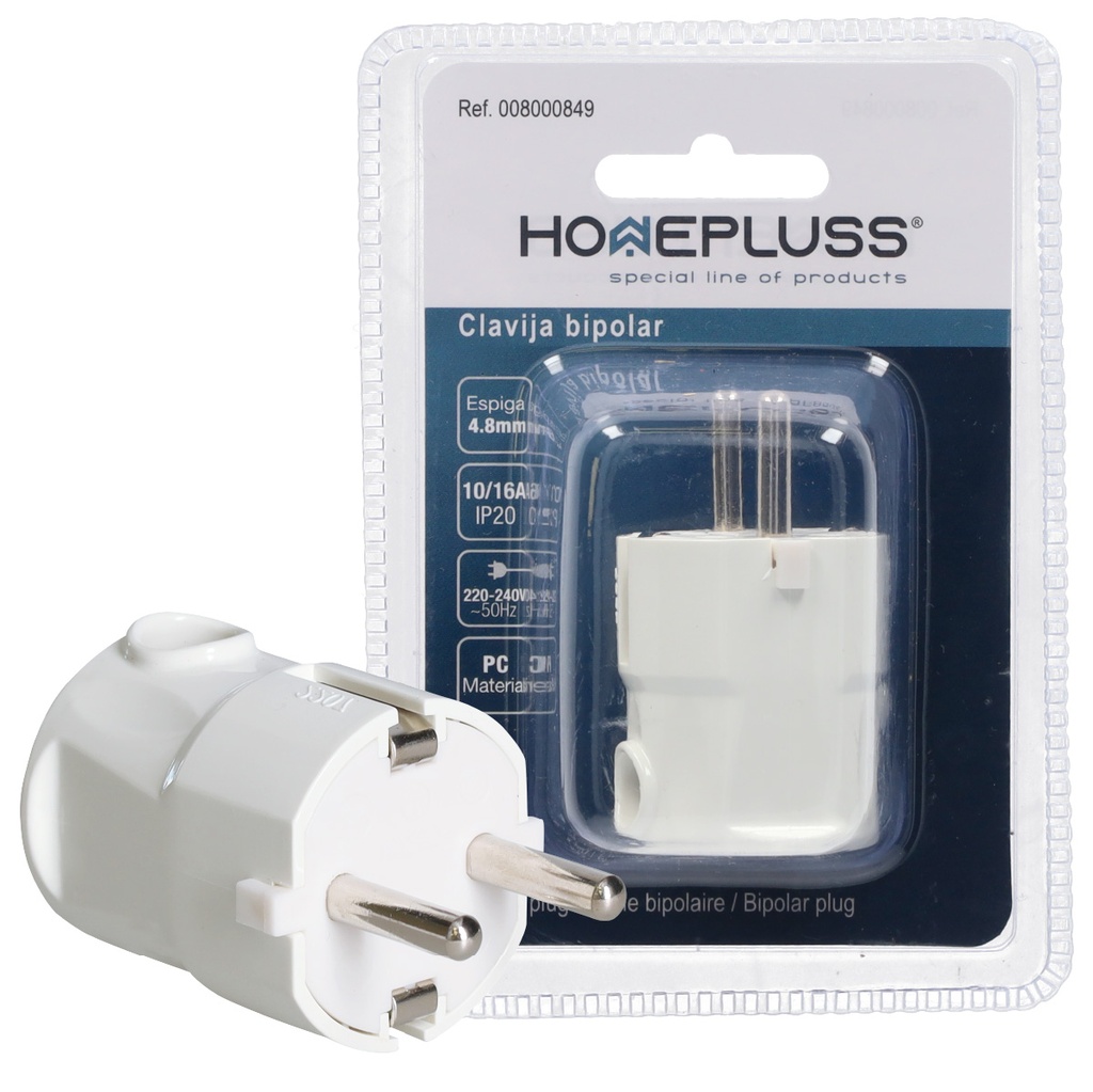 Clavija bipolar cable lateral 4.8mm Blanco-12u caja