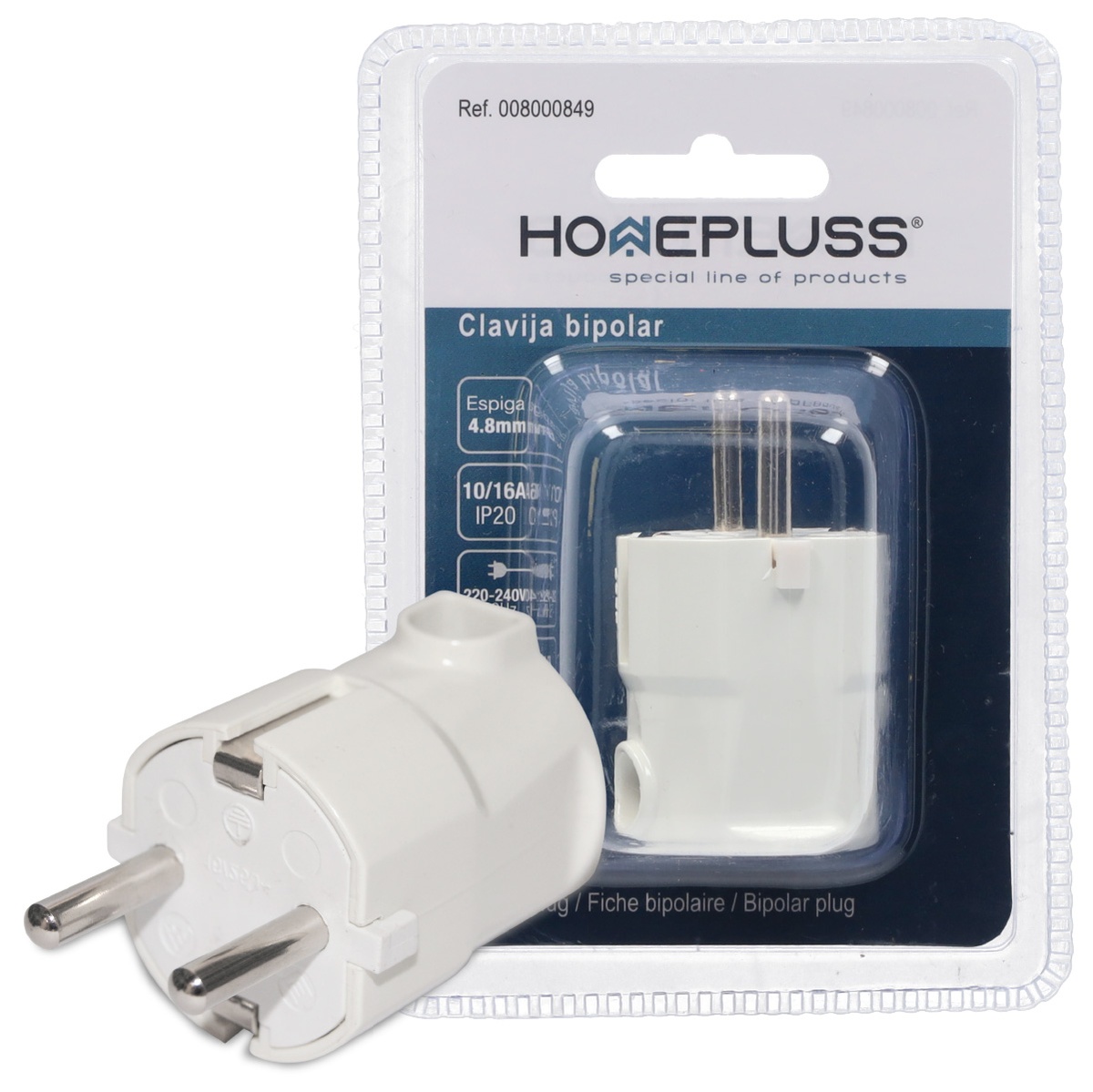 Clavija bipolar cable lateral 4.8mm Blanco-12u caja