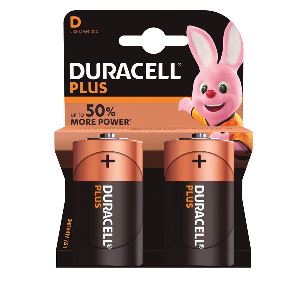 Pilha alcalina DURACELL Plus LR20 (D), Blister 2
