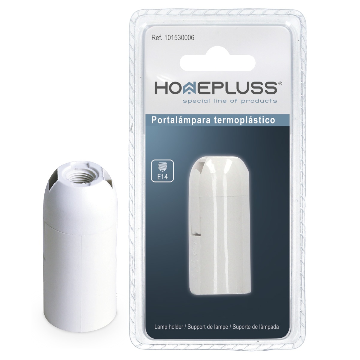 Portalamparas termoplastico liso E14  Blanco- 10u retractil