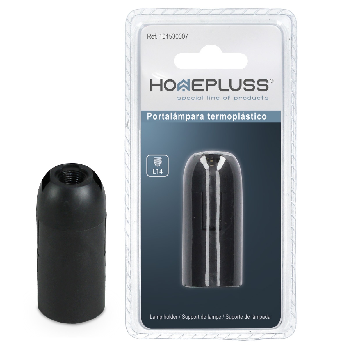 Suporte de lâmpadas termoplástico liso E14 Negro – 10 un. retrátil