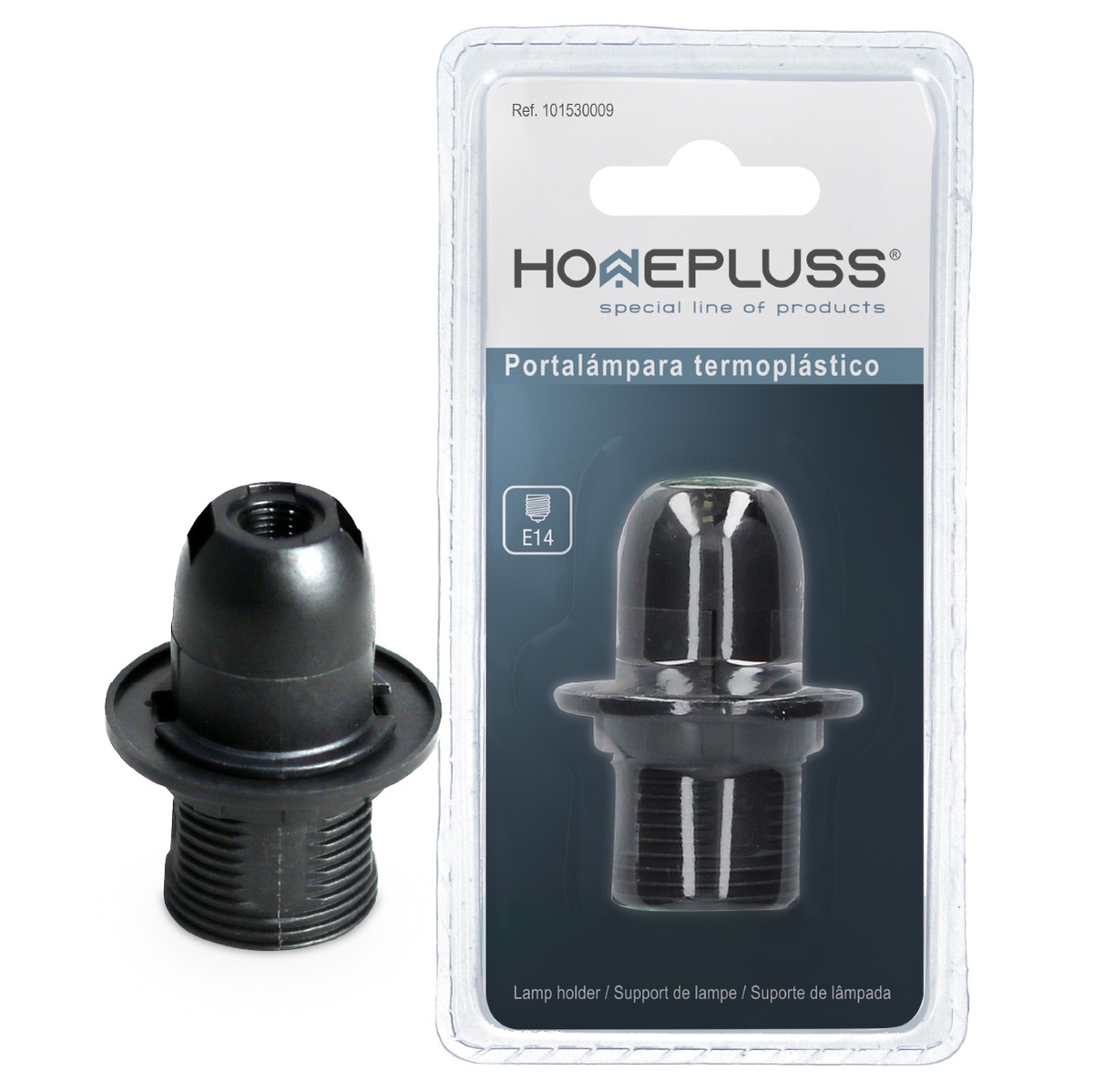 Suporte de lâmpadas termoplástico semirroscados E14 Negro – 10u retrátil