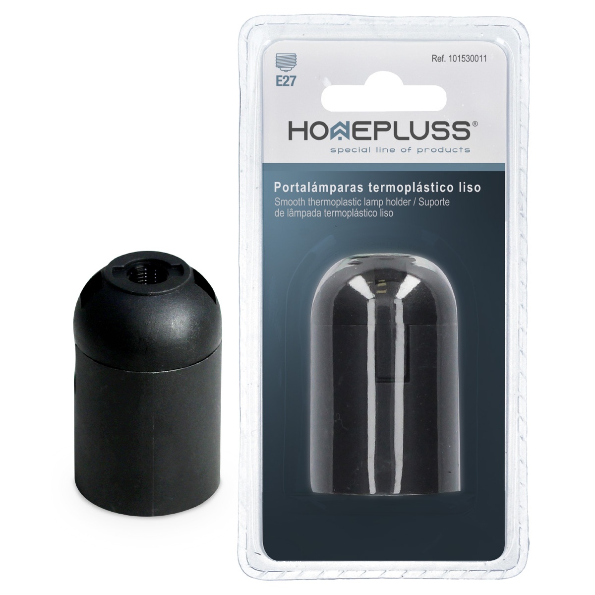 Portalamparas termoplastico liso E27 Negro -10u retractil