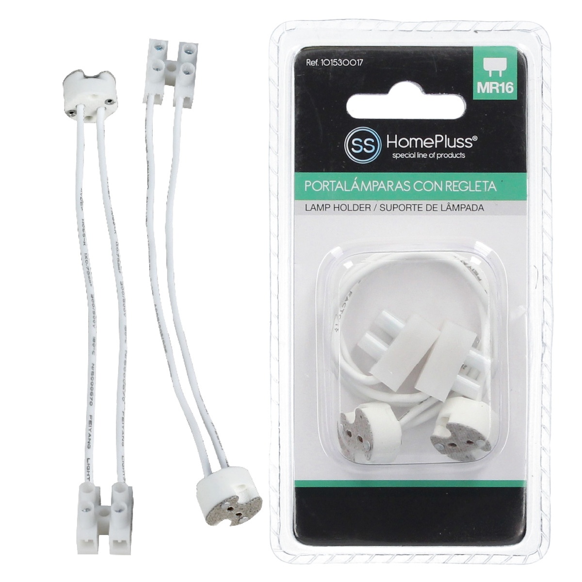 Blister 2u portalámparas con regleta ensamblada MR16 - 10u retráctil