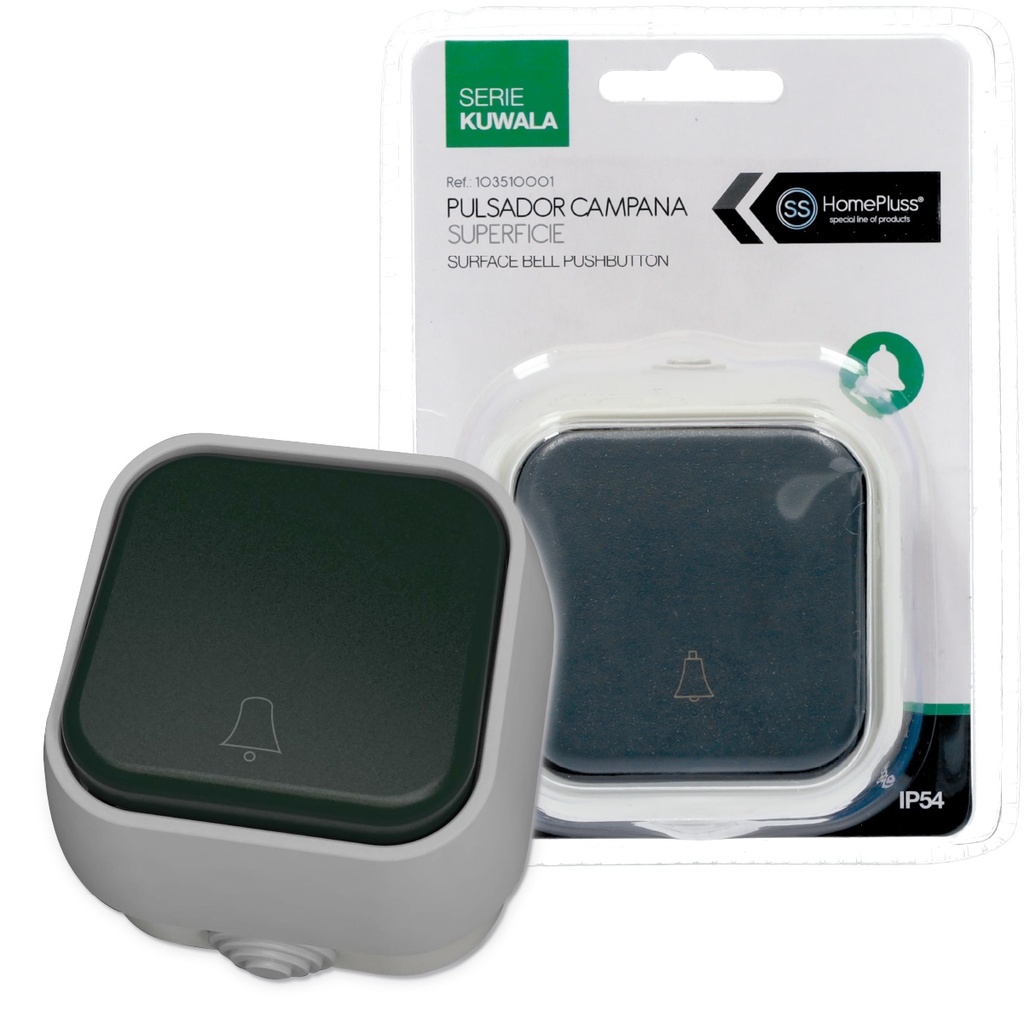 Botão campainha de superfície IP54 Negro – 6 un. caixa exp