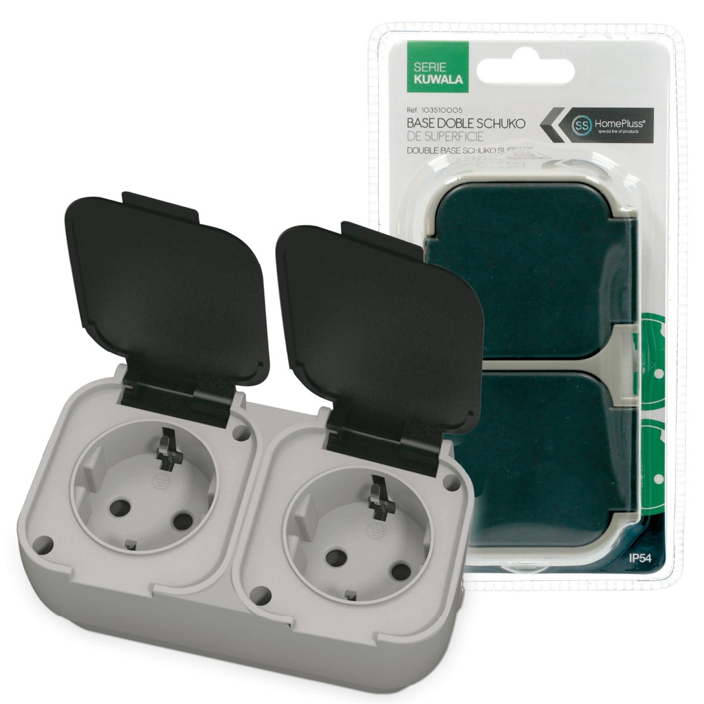Tomada dupla sucko de superfície IP54 Negro – 6 un. caixa exp