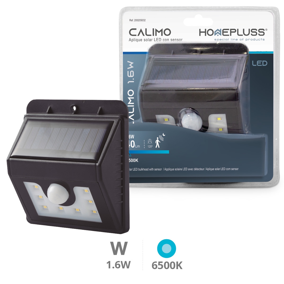 Aplique solar LED Calimo con sensor de movimiento y crepuscular 1,6W 6500K - 5u caja exp