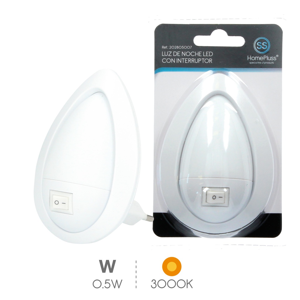 Luz de noche con interruptor 0.5W 30Lm 3000K