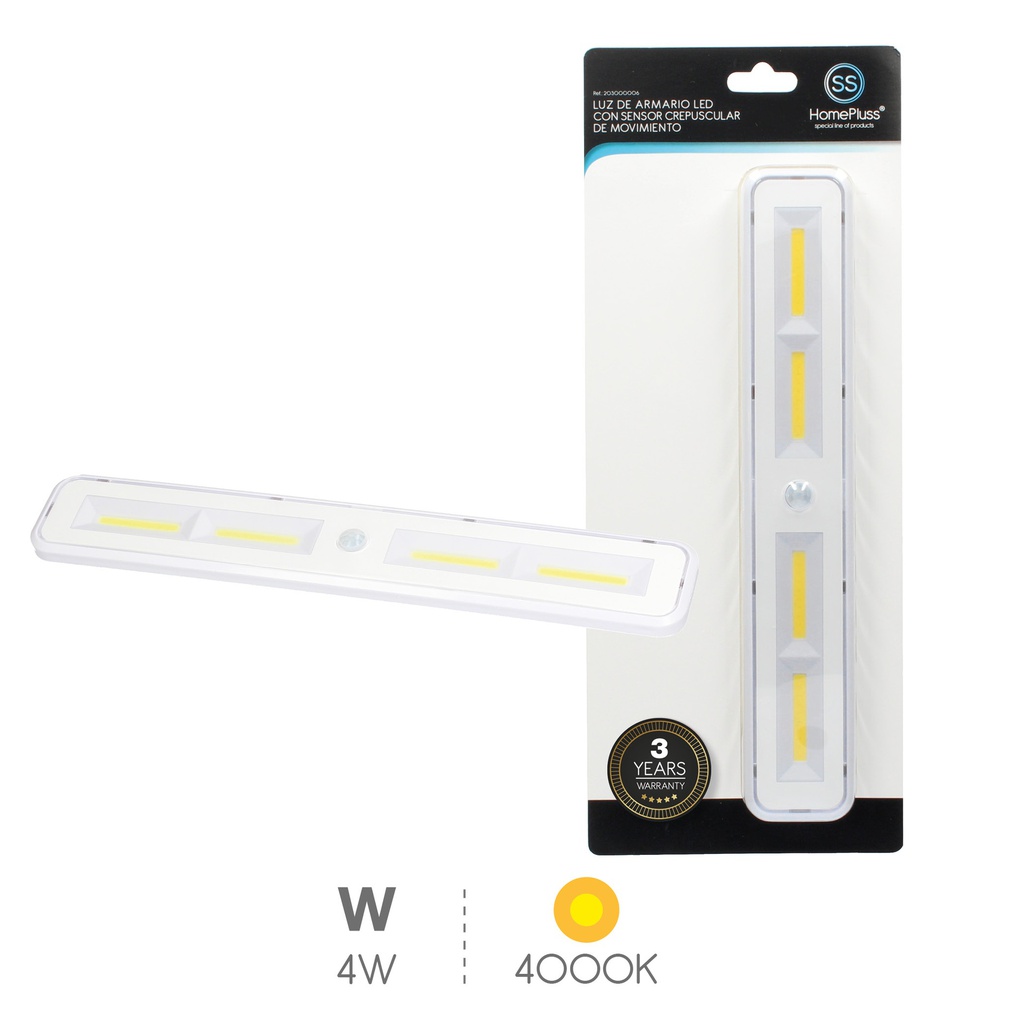 Luz de armário LED com sensor de movimento 4 W 4000 K