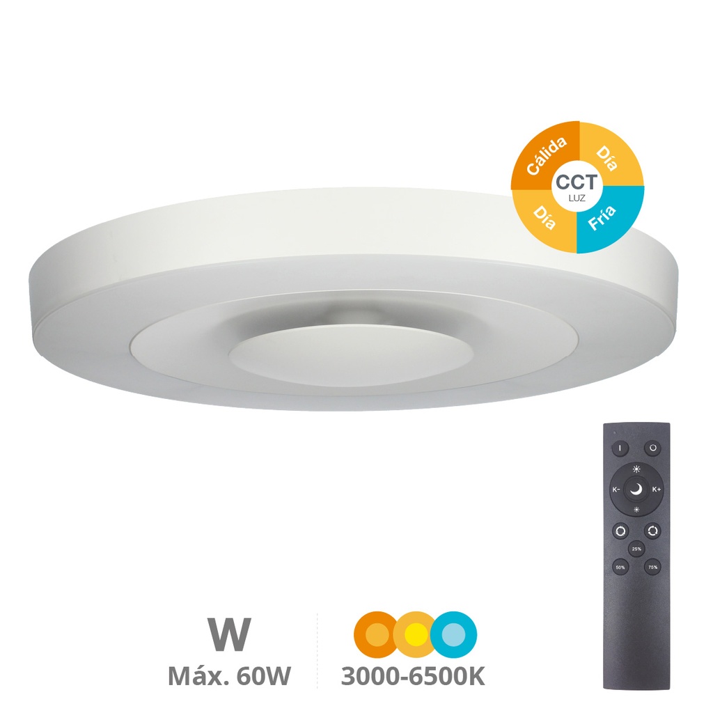 Plafon techo Milano + luz noche 30W (3000K - 6000K) y 60W (4200K) regulable