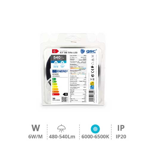Kit 5M Tira de LED 6W/M IP20 6000K-6500K preparado