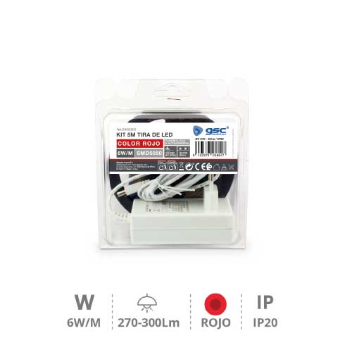 Kit 5M Tira de LED 6W/M IP20 Rojo preparado