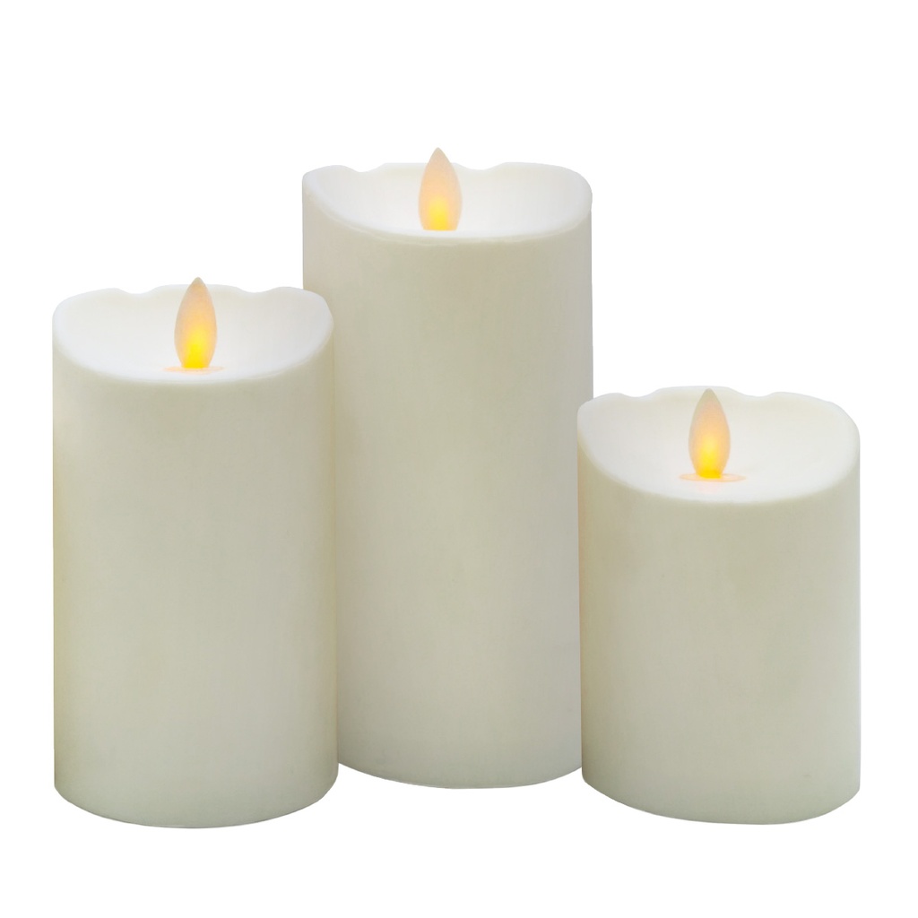 Pack 3 velas decorativas LED de cera 100 – 120 – 150 mm Branco