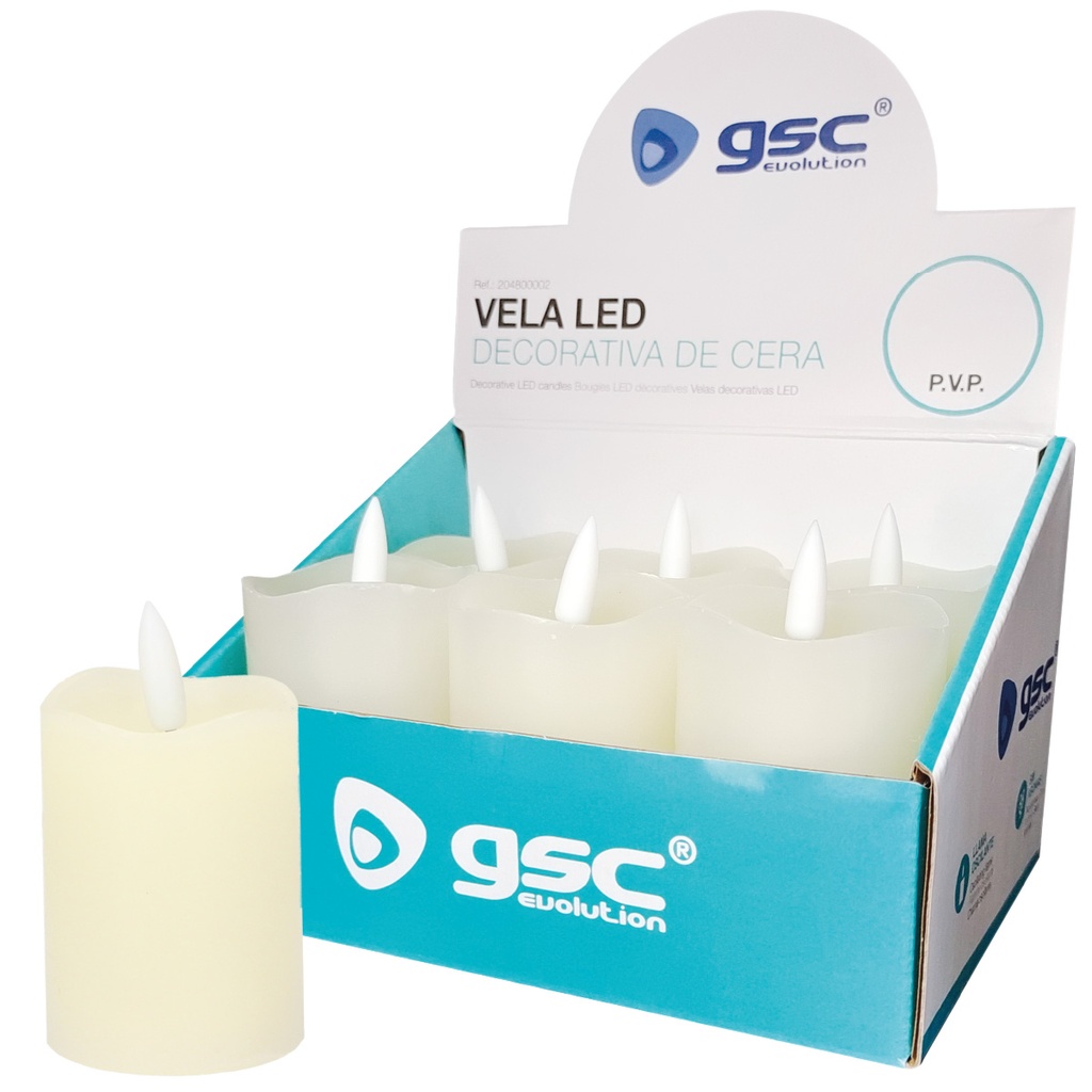 Vela decorativa LED de cera 70 mm – 6 un. caixa exp
