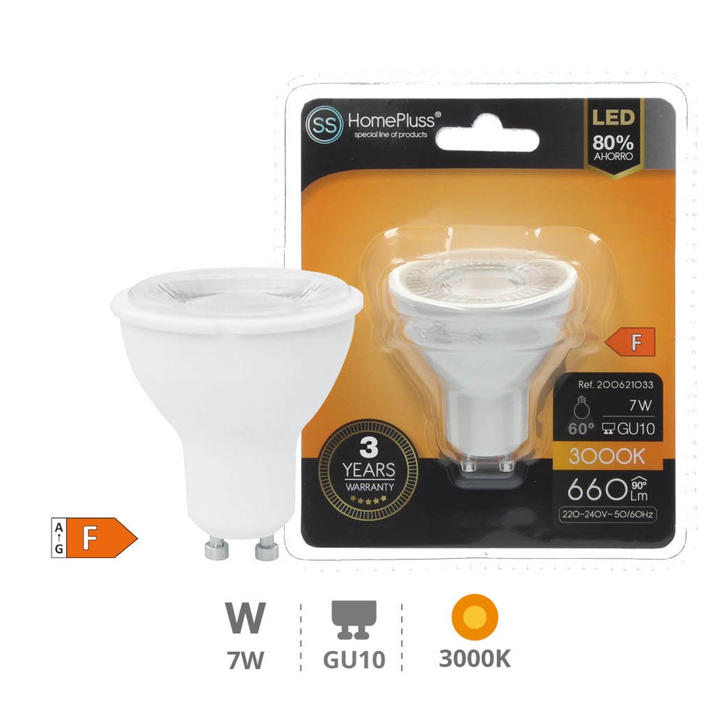 Bombilla LED dicroica 7W GU10 3000K - 12u caja exp