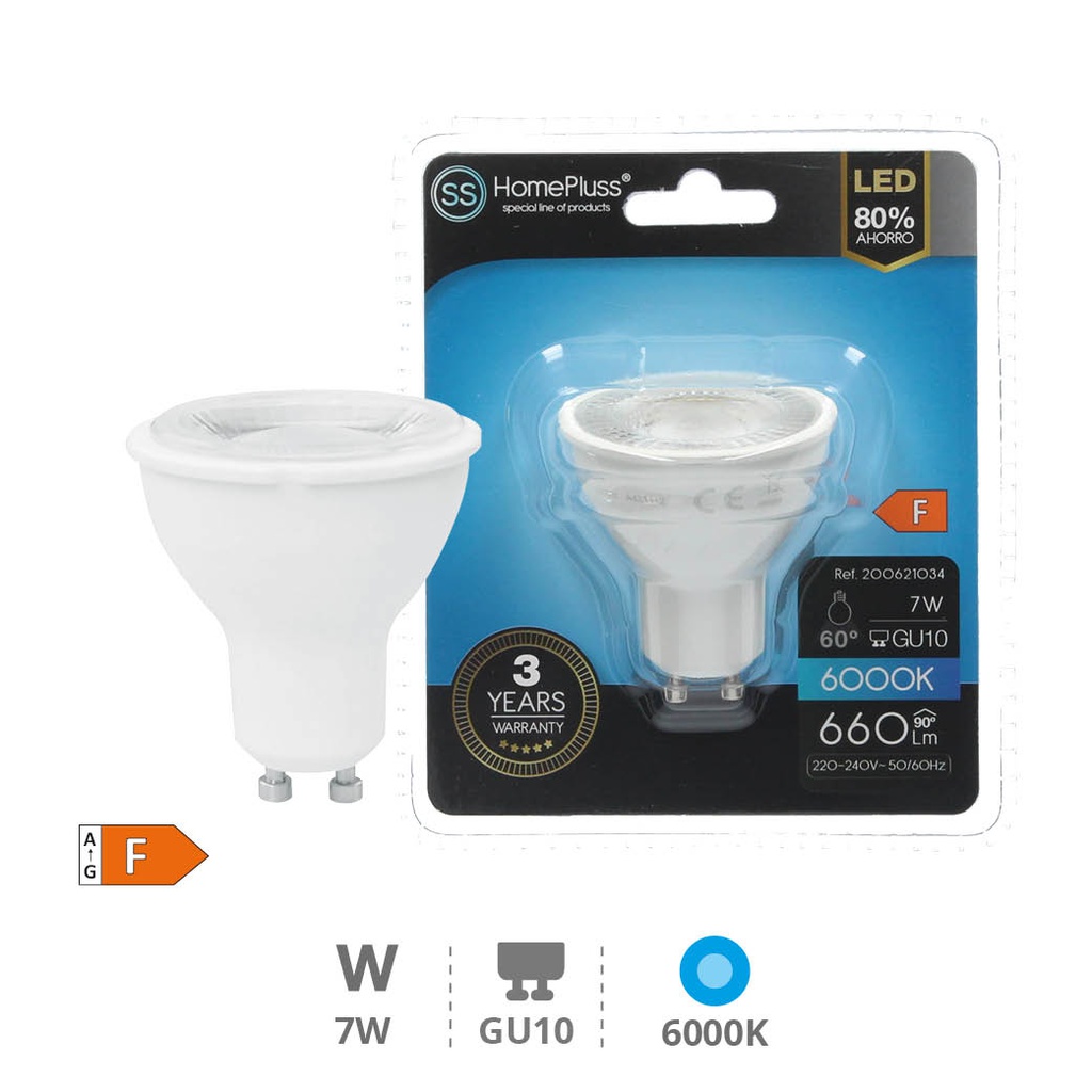Bombilla LED dicroica 7W GU10 6000K - 12u caja exp
