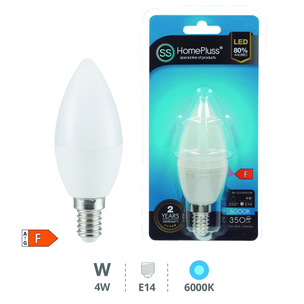 Bombilla LED vela 4W E14 6000K - 12u caja exp
