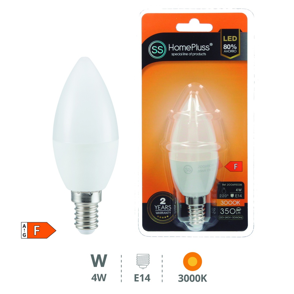 Bombilla LED vela 4W E14 3000K - 12u caja exp