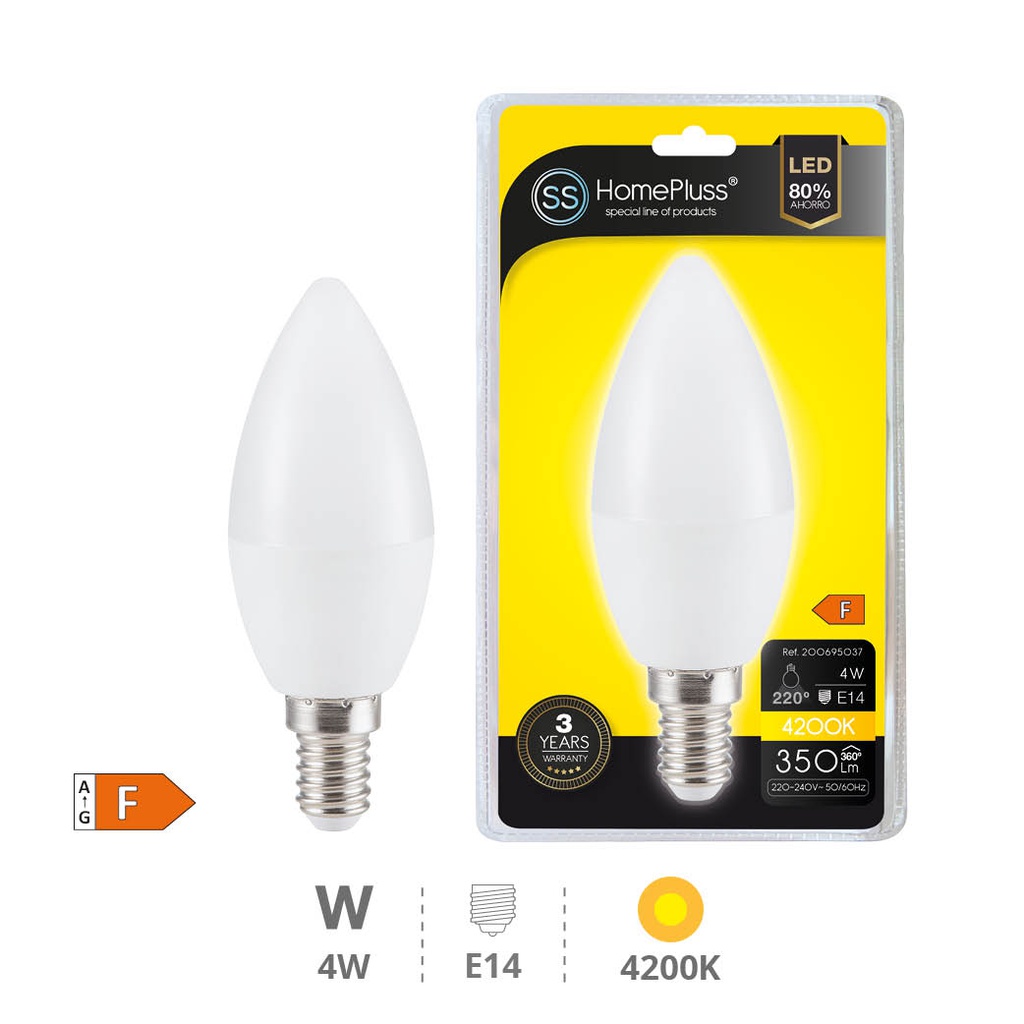 Bombilla LED vela 4W E14 4200K - 12u caja exp