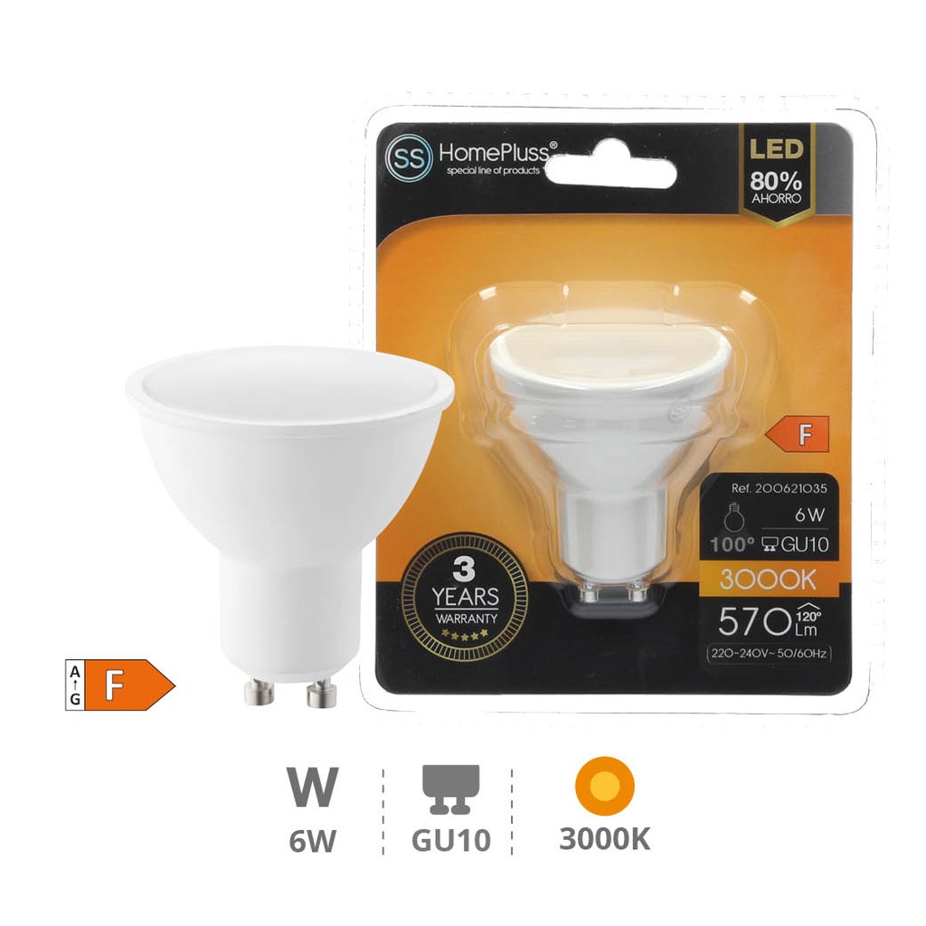 Lâmpada LED 6 W GU10 3000K – 12 un. caixa exp