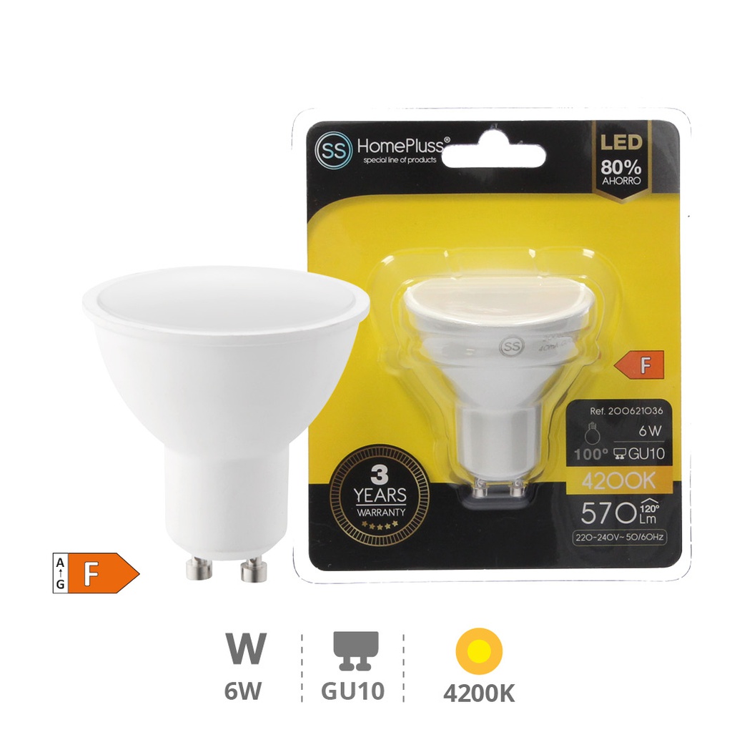 Bombilla LED dicroica 6W GU10 4200K - 12u caja exp