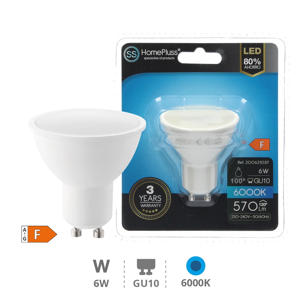 Bombilla LED dicroica 6W GU10 6000K - 12u caja exp