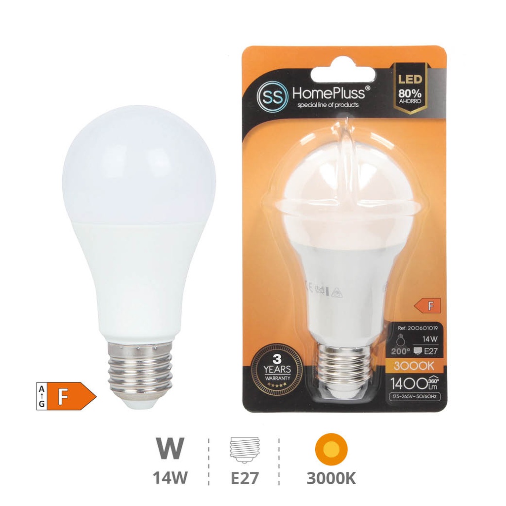 Bombilla LED estándar 14W E27 3000K - 8u caja exp