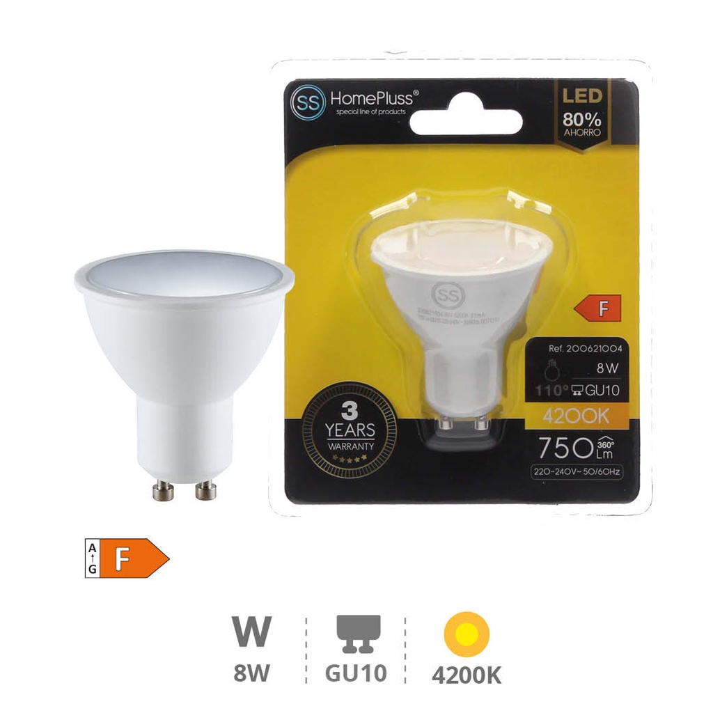 Bombilla LED dicroica 8W GU10 4200K - 12u caja exp