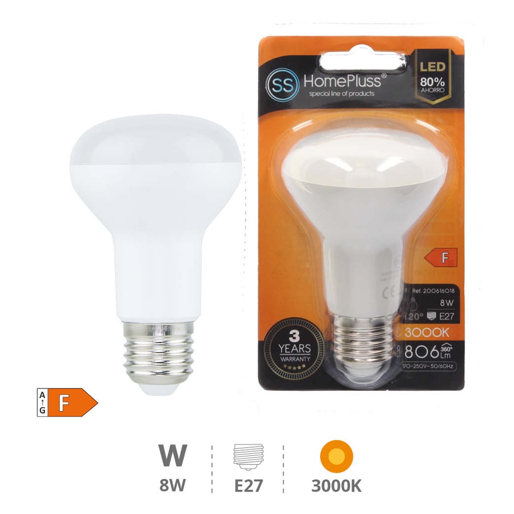 Lâmpadas LED refletora R63 8 W E27 3000 K – 12 un. caixa exp