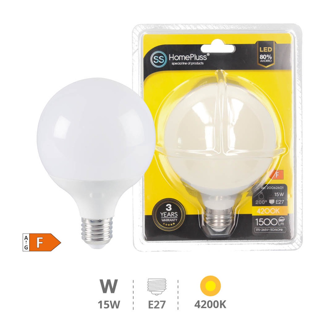 Bombilla LED globo G95 15W E27 4200K - 6u caja exp