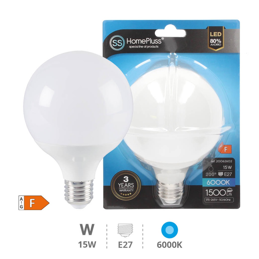 Bombilla LED globo G95 15W E27 6000K - 6u caja exp