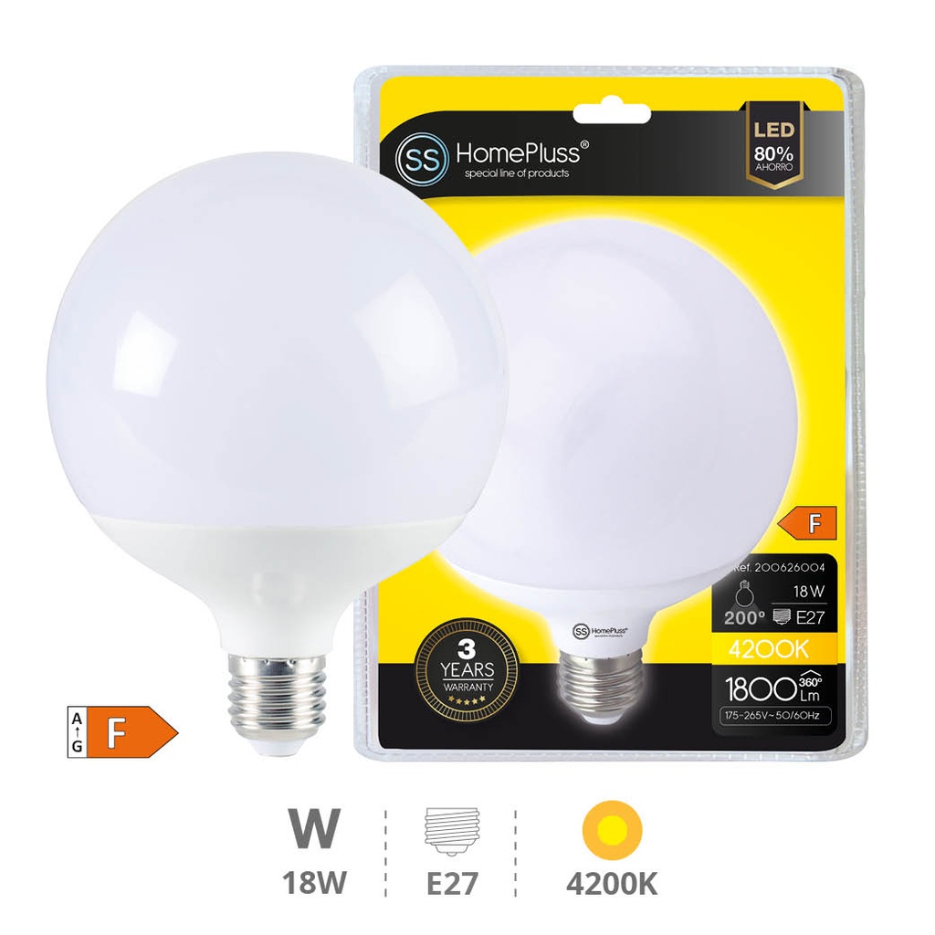 Bombilla LED globo G120 18W E27 4200K - 6u caja exp