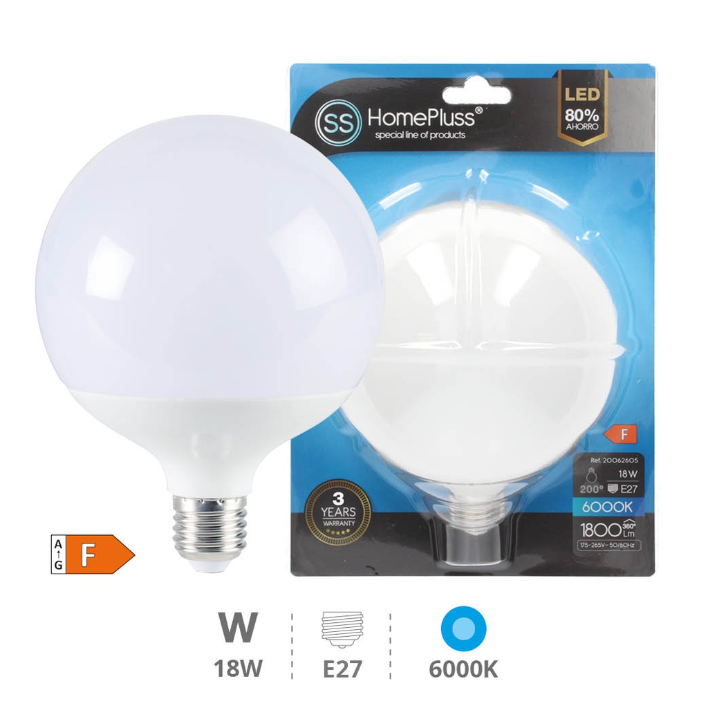 Bombilla LED globo G120 18W E27 6000K - 6u caja exp