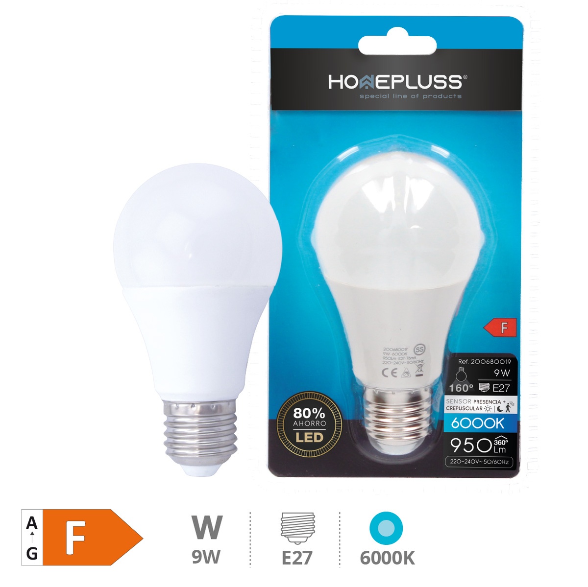 Bombilla LED estándar con sensor presencia + crepuscular 9W E27 6000K - 8u caja exp